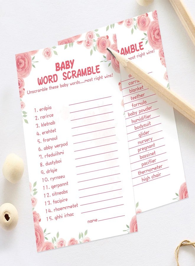 OLOUTAB 50 Baby Shower Games for Girl - Floral Theme Word Scramble, Thick Cardstock, Fun and Easy to Play (With Answer) - Image 5
